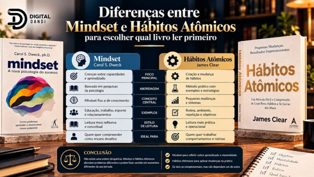 Diferenças entre Mindset e Hábitos Atômicos para escolher qual livro ler primeiro