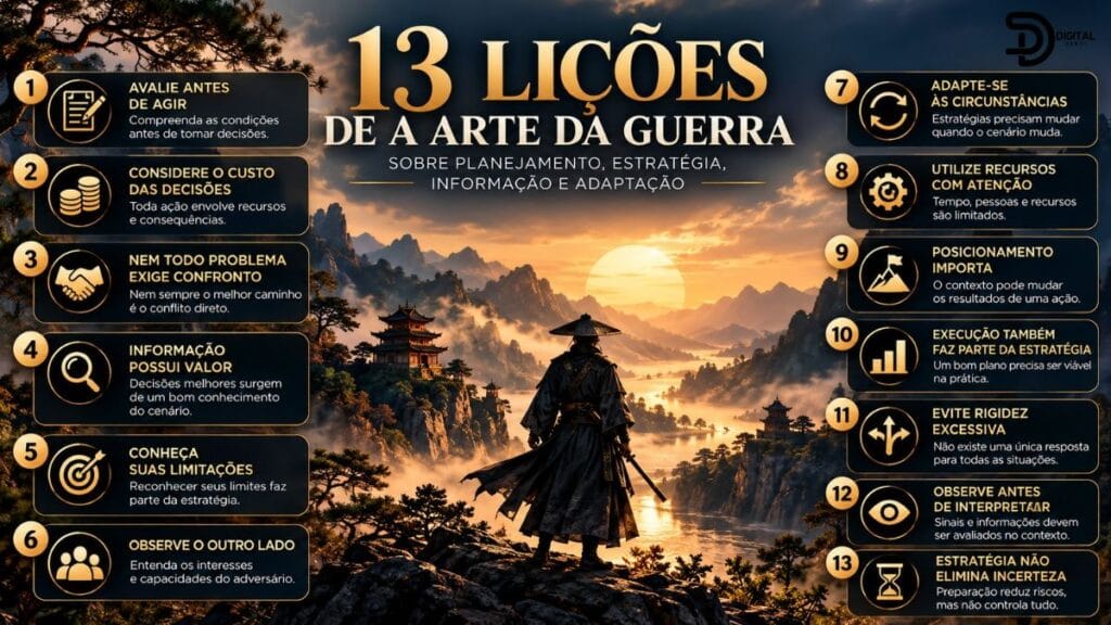 13 lições de A Arte da Guerra sobre planejamento estratégia informação e adaptação