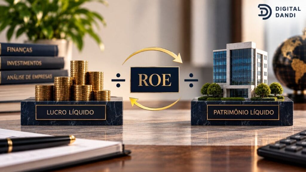 Análise do ROE de uma empresa comparando lucro e patrimônio líquido