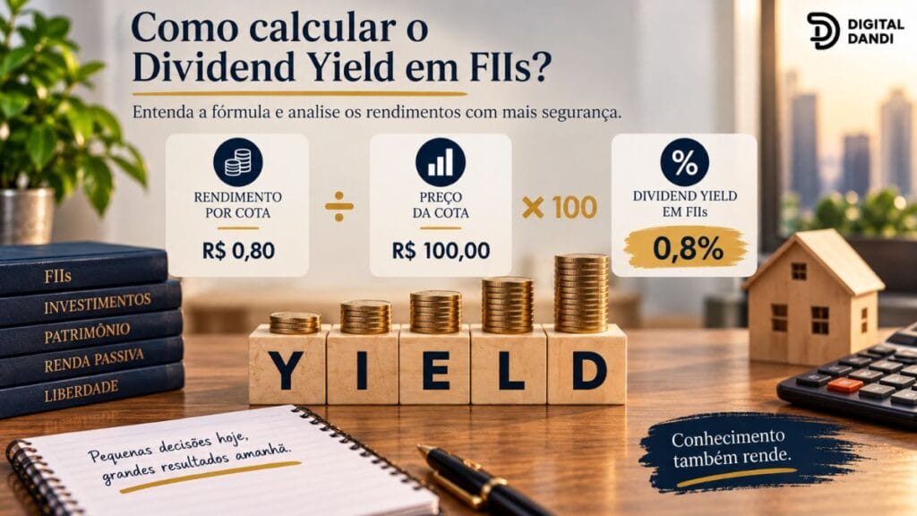 Cálculo do Dividend Yield de FII comparando rendimento por cota e preço da cota